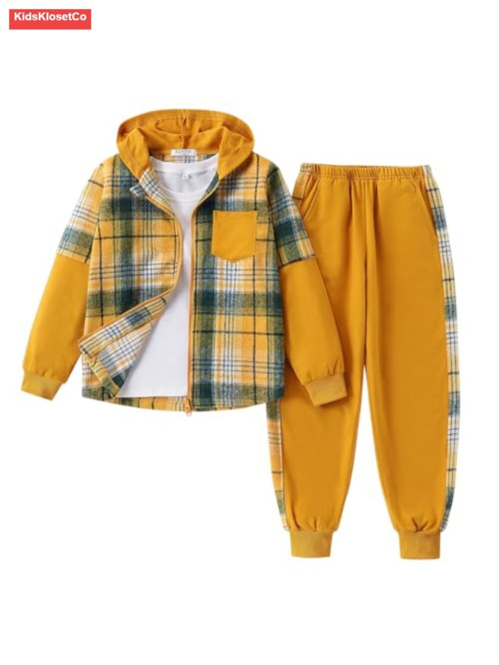 Girls 2Pc Plaid Flannel Zip Up Hoodie & Jogger Sweatpants Set